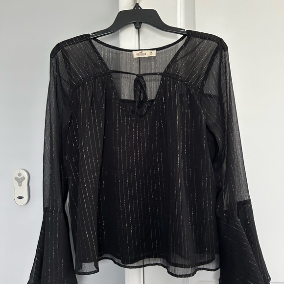 Hollister Black Sheer Blouse with Metallic Stripes - Picture 1 of 3